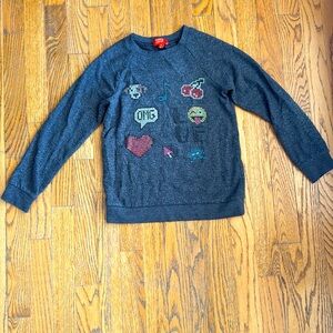 Butter girls size M gray long sleeveeve top with beaded emoji designs.